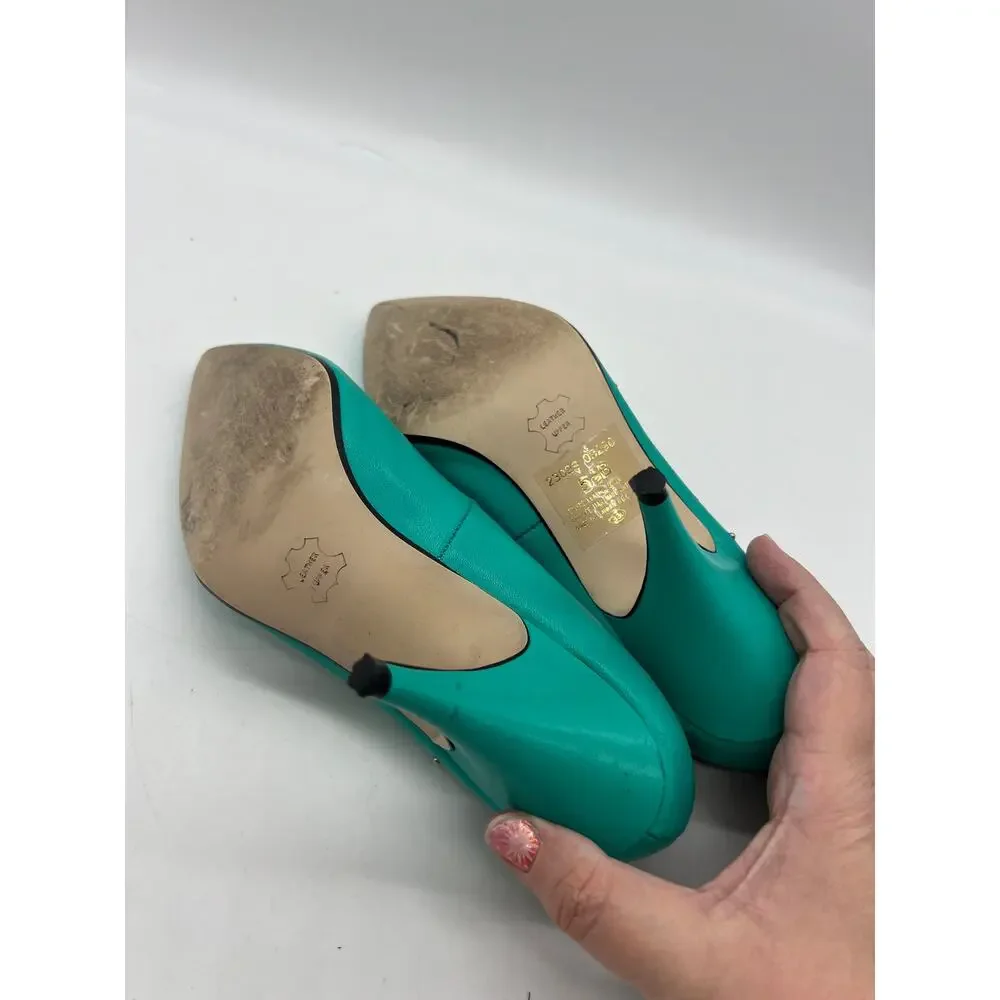 Vintage Rush Hour Teal Leather Studded Pumps Women’s‎ Size 5.5B